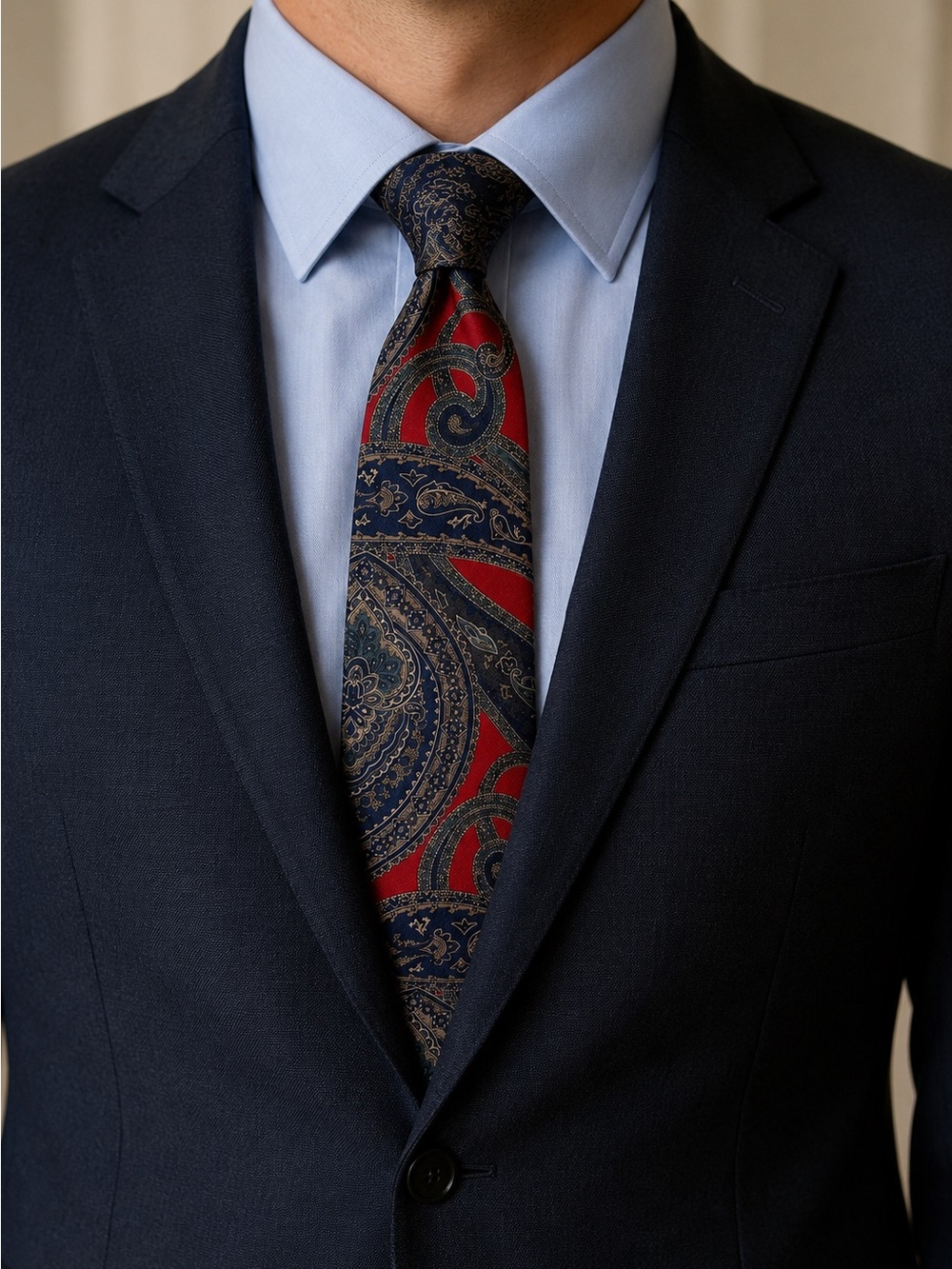 Pierre Cardin Red and Navy Paisley Silk Tie